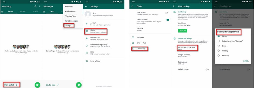 back up whatsapp via google drive