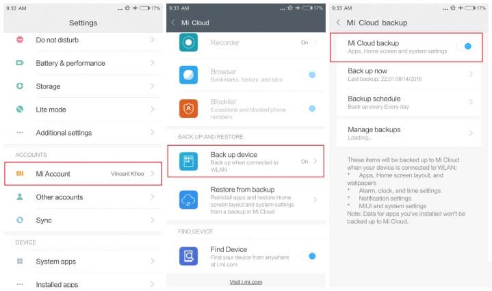 Backup Xiaomi Mi 8 with Mi Cloud