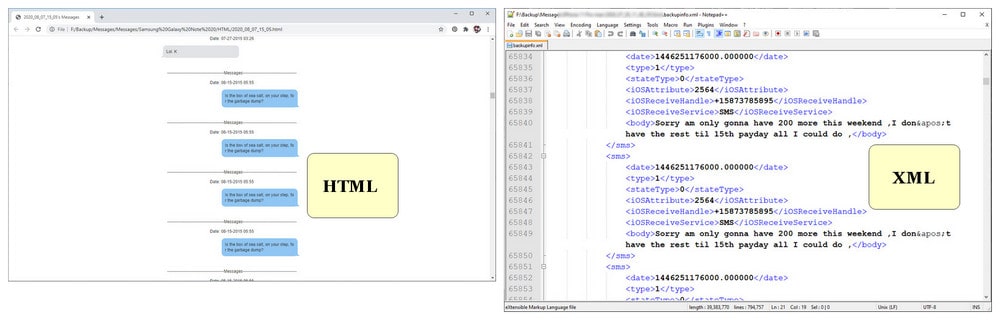 print samsung messages from xml file