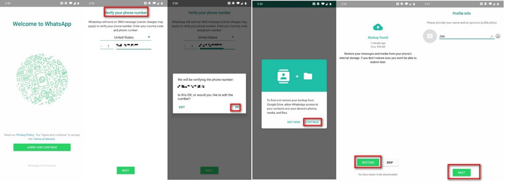 restore whatsapp via google drive