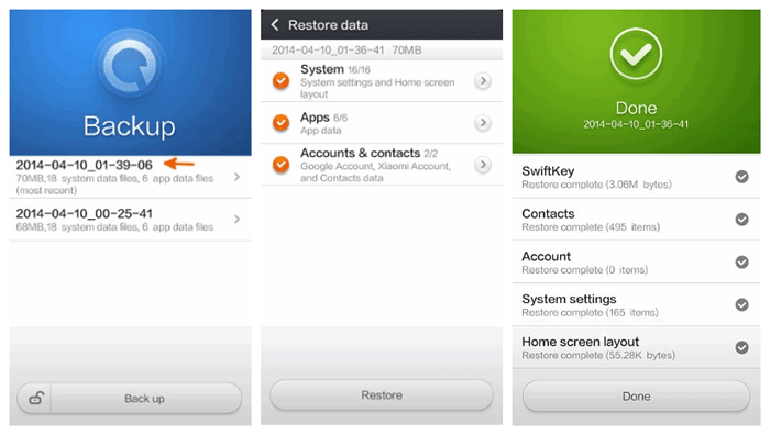 Restore Xiaomi Mi 8 with Backup App