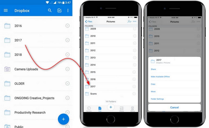 transfer Samsung files to iPhone SE 2 via DropBox