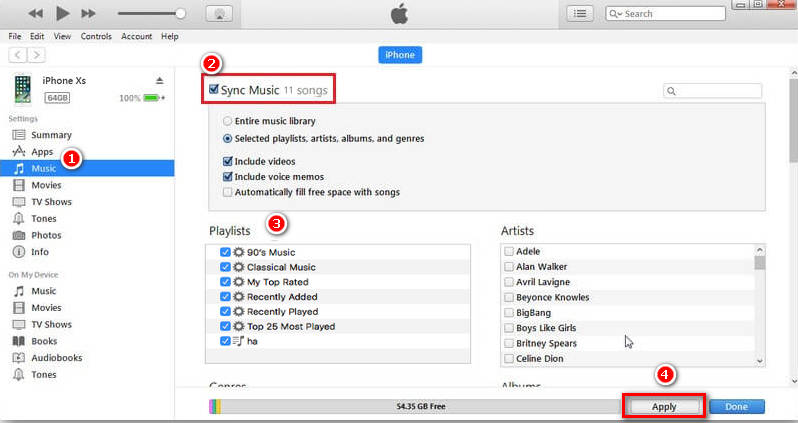 sync iTunes music to iPhone XS