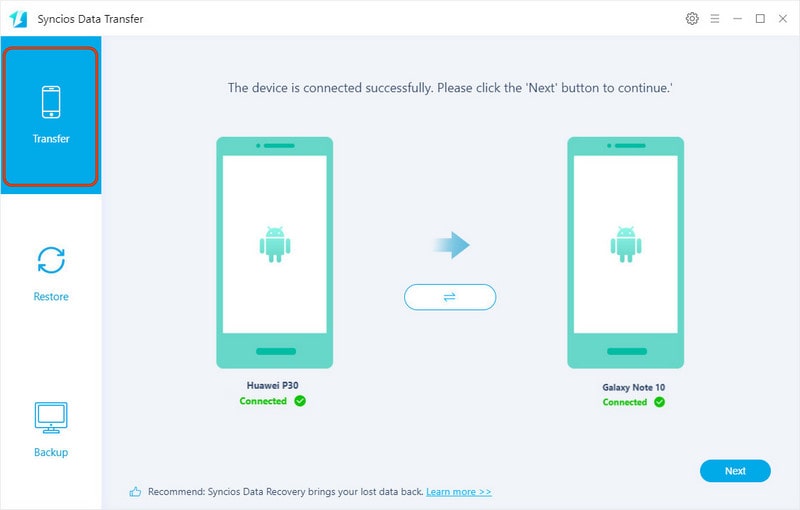 Syncios Data transfer-Phone to phone transfer 