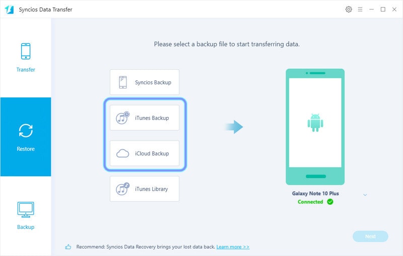 transfer data from iTunes to Samsung Galaxy S20