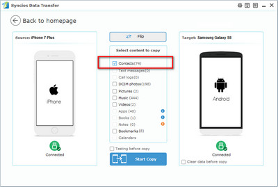 iphone contacts to s8