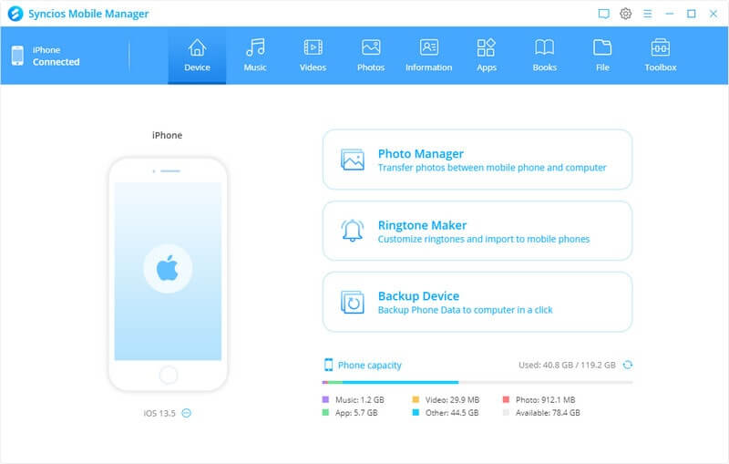 Syncios iOS and Android Manager Homepage