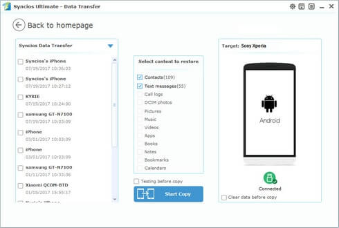 restore data to Sony Xperia XZ Premium