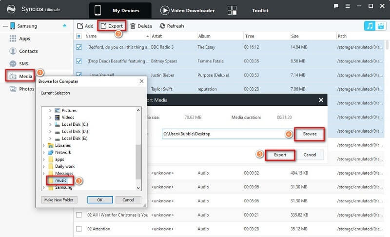 export Samsung music to pc