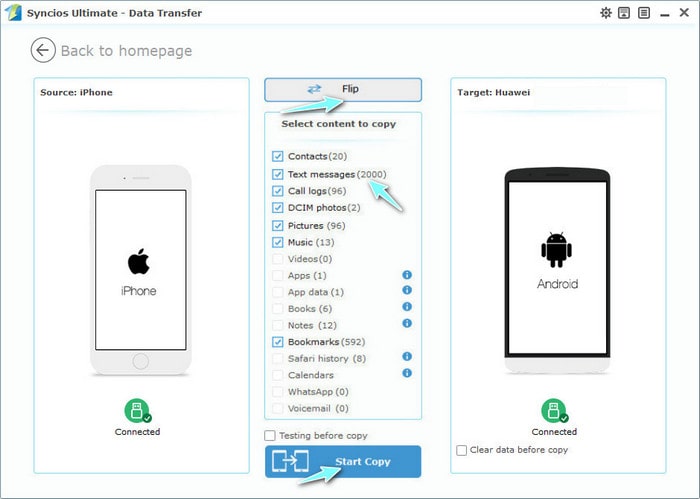 Syncios Mobile Manager to messages transfer 