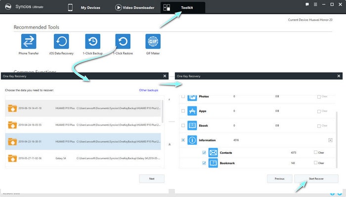 Syncios Manager One-Click backup and restrore.