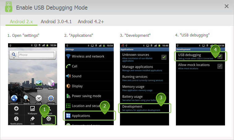 enable USB debugging mode on Android 2